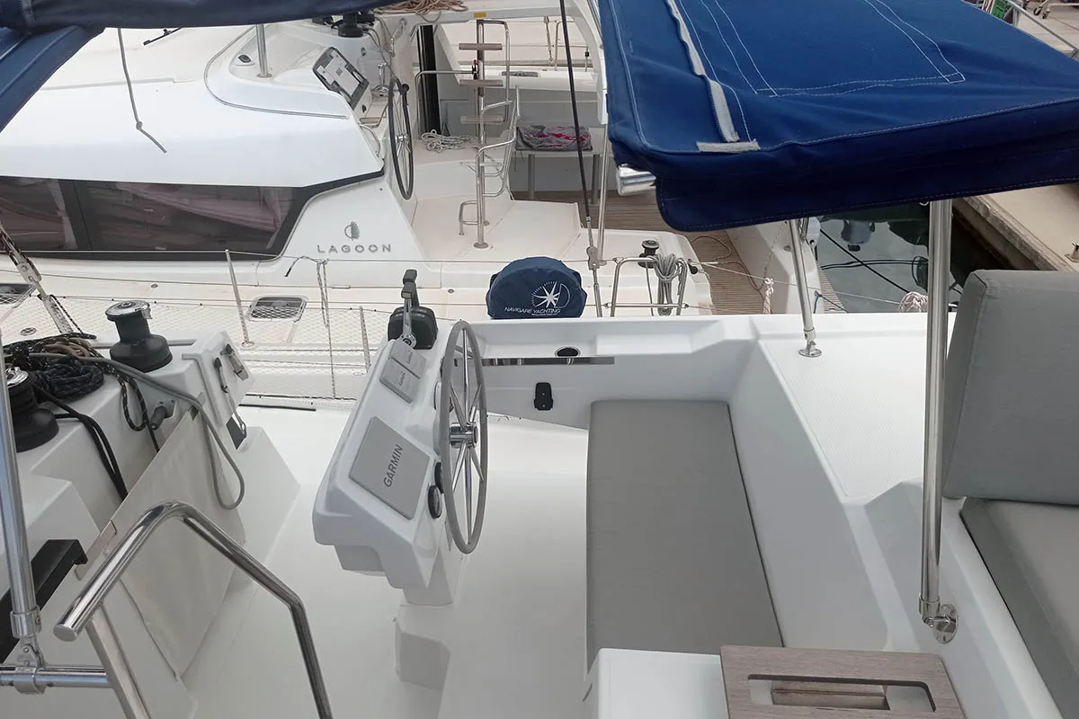 Deck of Coco, a Fountaine Pajot Elba 45 catamaran at Seget Donji, Croatia