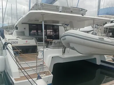 Cockpit of Coco, a Fountaine Pajot Elba 45 catamaran at Seget Donji, Croatia