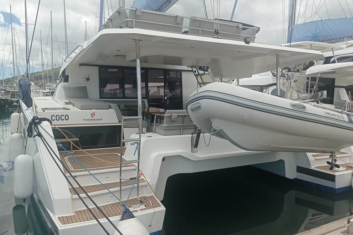 Cockpit of Coco, a Fountaine Pajot Elba 45 catamaran at Seget Donji, Croatia