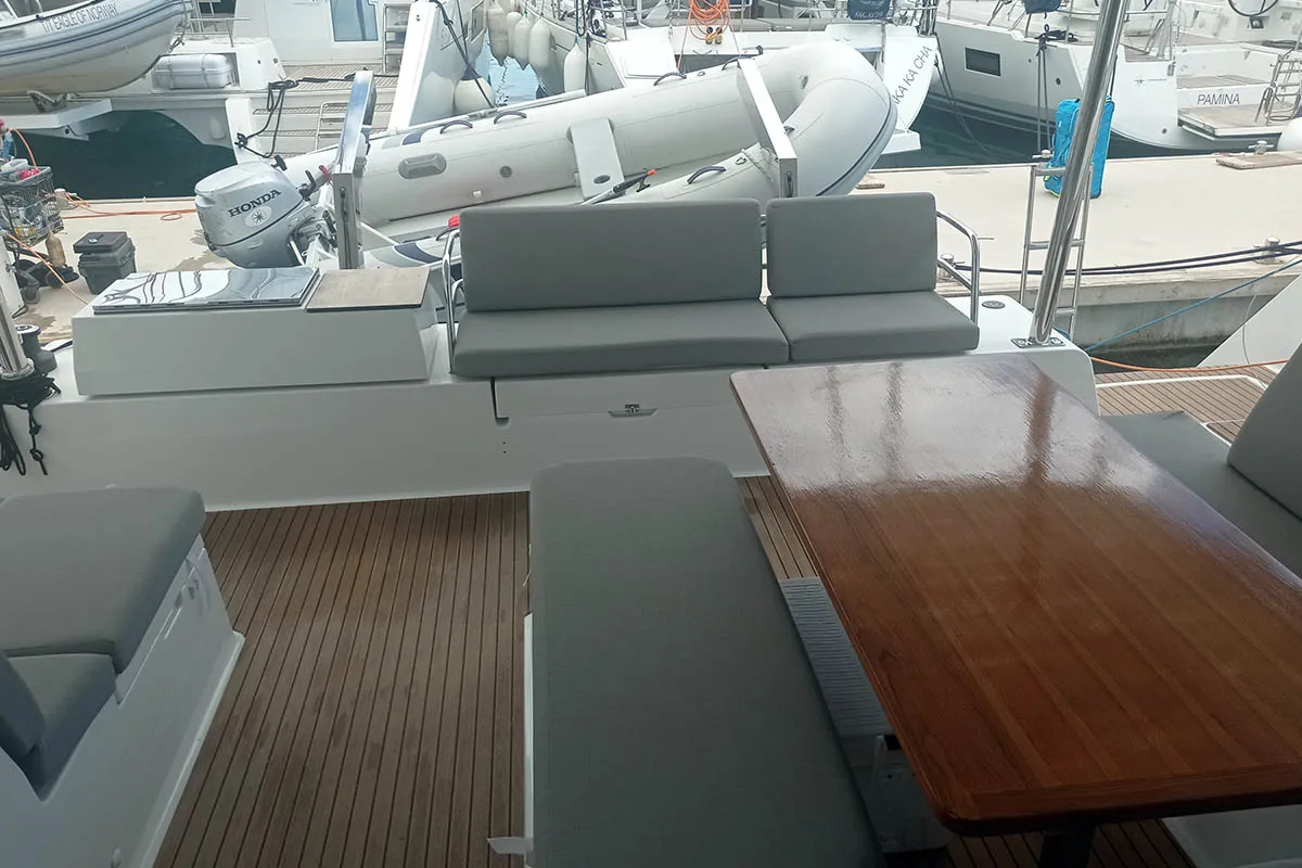 Deck of Coco, a Fountaine Pajot Elba 45 catamaran at Seget Donji, Croatia