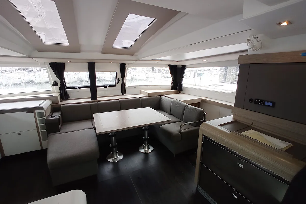 Salon of Coco, a Fountaine Pajot Elba 45 catamaran at Seget Donji, Croatia
