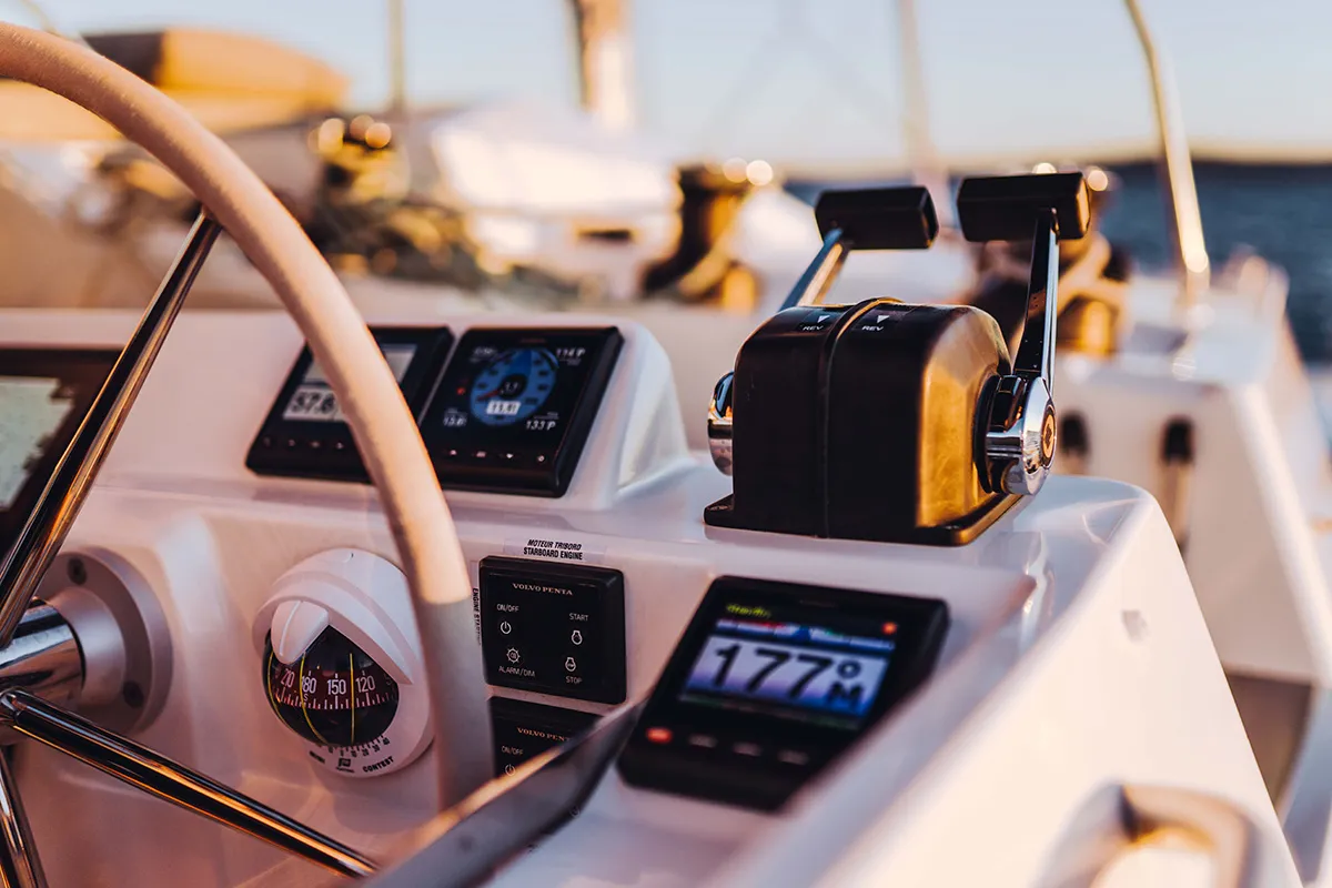 Exterior view of Coco, a Fountaine Pajot Elba 45 catamaran at Seget Donji, Croatia