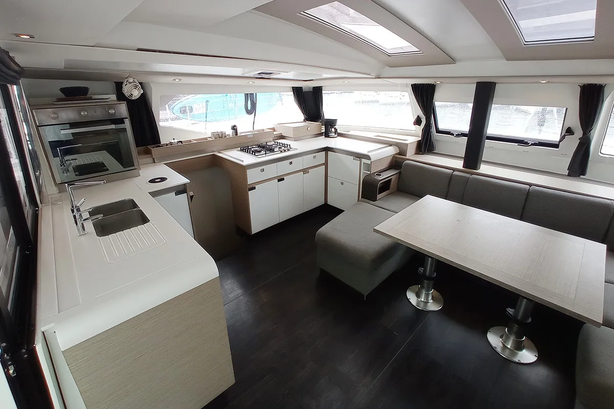 Deck of Coco, a Fountaine Pajot Elba 45 catamaran at Seget Donji, Croatia