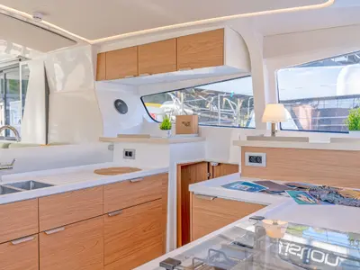 Galley of First Spark, a Bali 4.2 catamaran at Skradin, Croatia