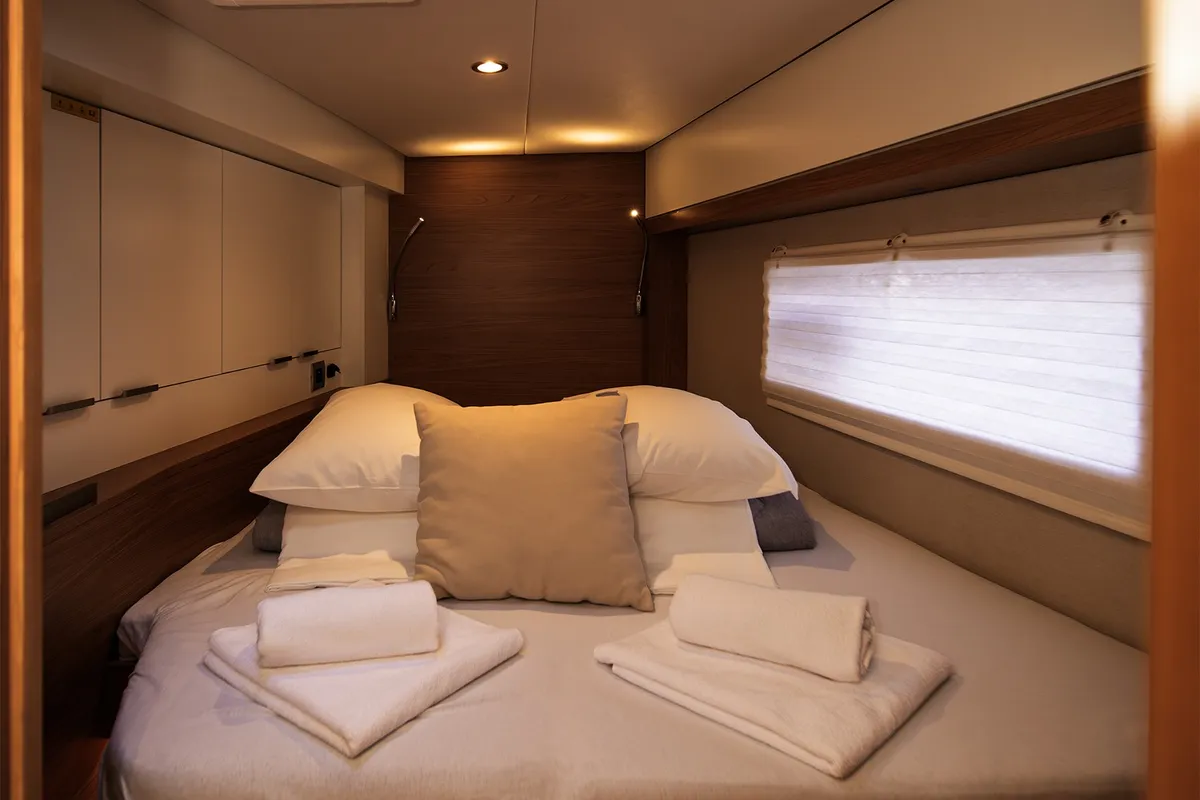 Cabin on First Spark, a Bali 4.2 catamaran at Skradin, Croatia