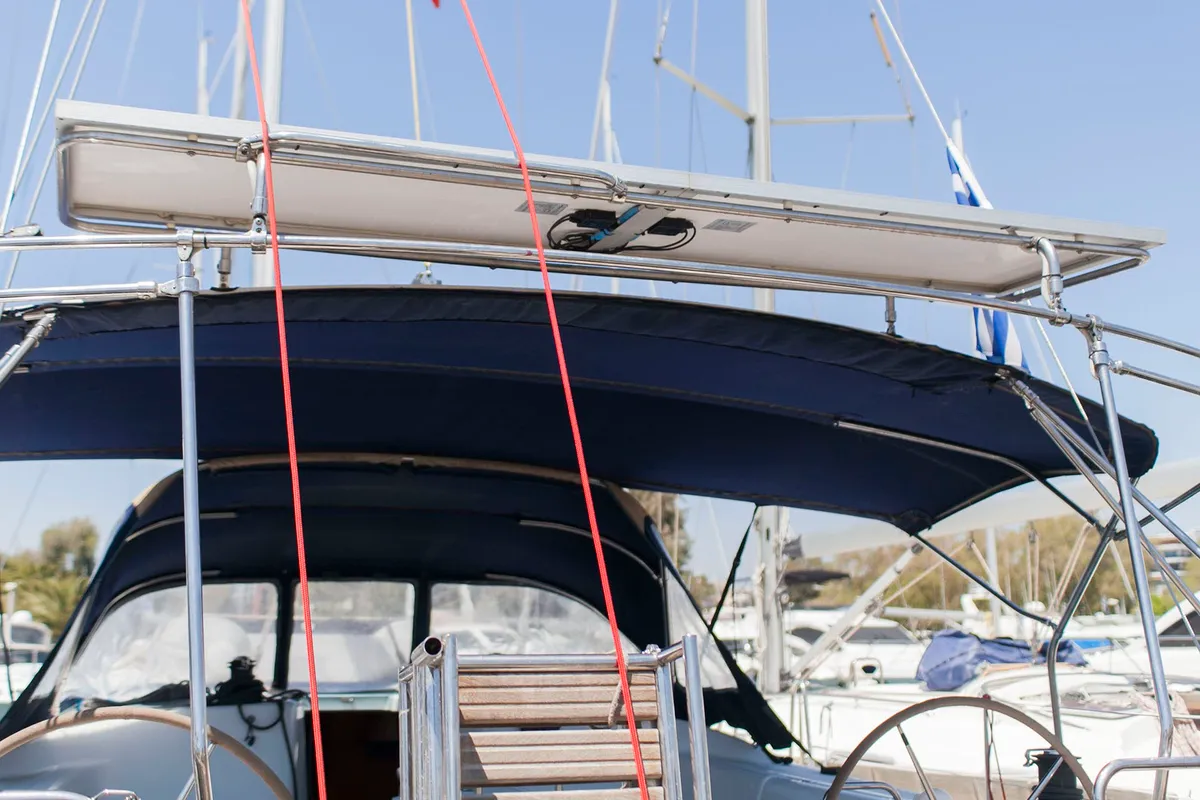 Deck of Penny, a Beneteau Cyclades 50.5 sailboat at Athens, Greece