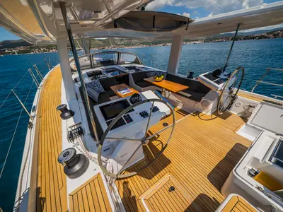 Cockpit of Oceanelle, a Hanse 588 sailboat at Seget Donji, Croatia