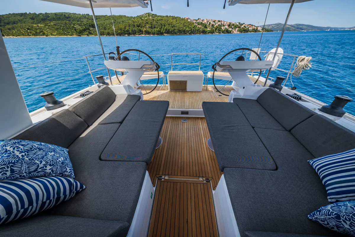 Cockpit of Oceanelle, a Hanse 588 sailboat at Seget Donji, Croatia