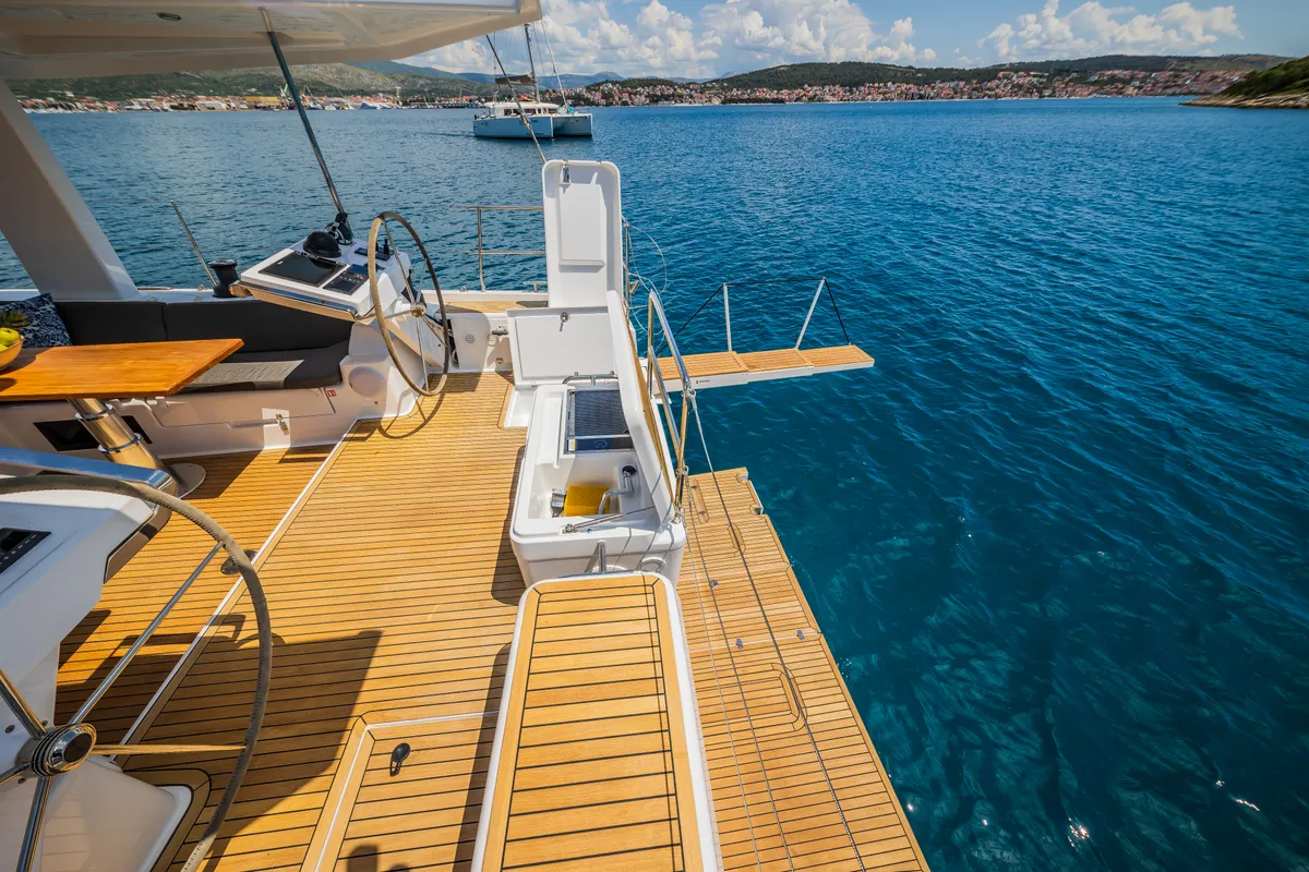 Deck of Oceanelle, a Hanse 588 sailboat at Seget Donji, Croatia