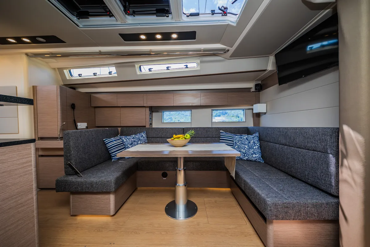 Salon of Oceanelle, a Hanse 588 sailboat at Seget Donji, Croatia