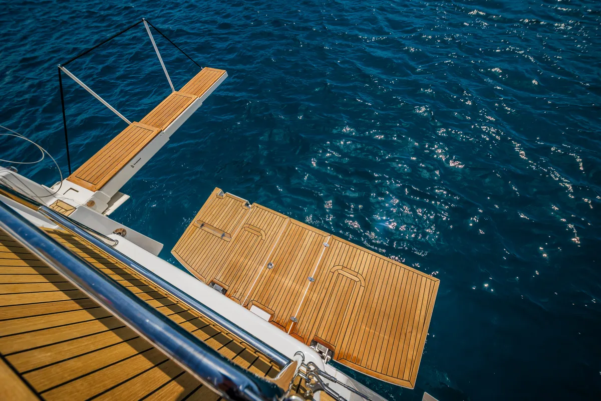 Deck of Oceanelle, a Hanse 588 sailboat at Seget Donji, Croatia