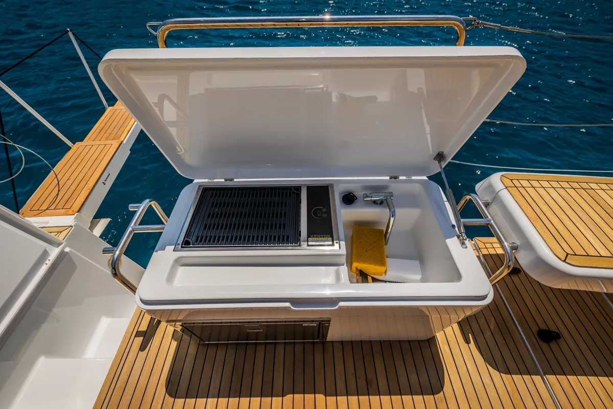 Deck of Oceanelle, a Hanse 588 sailboat at Seget Donji, Croatia