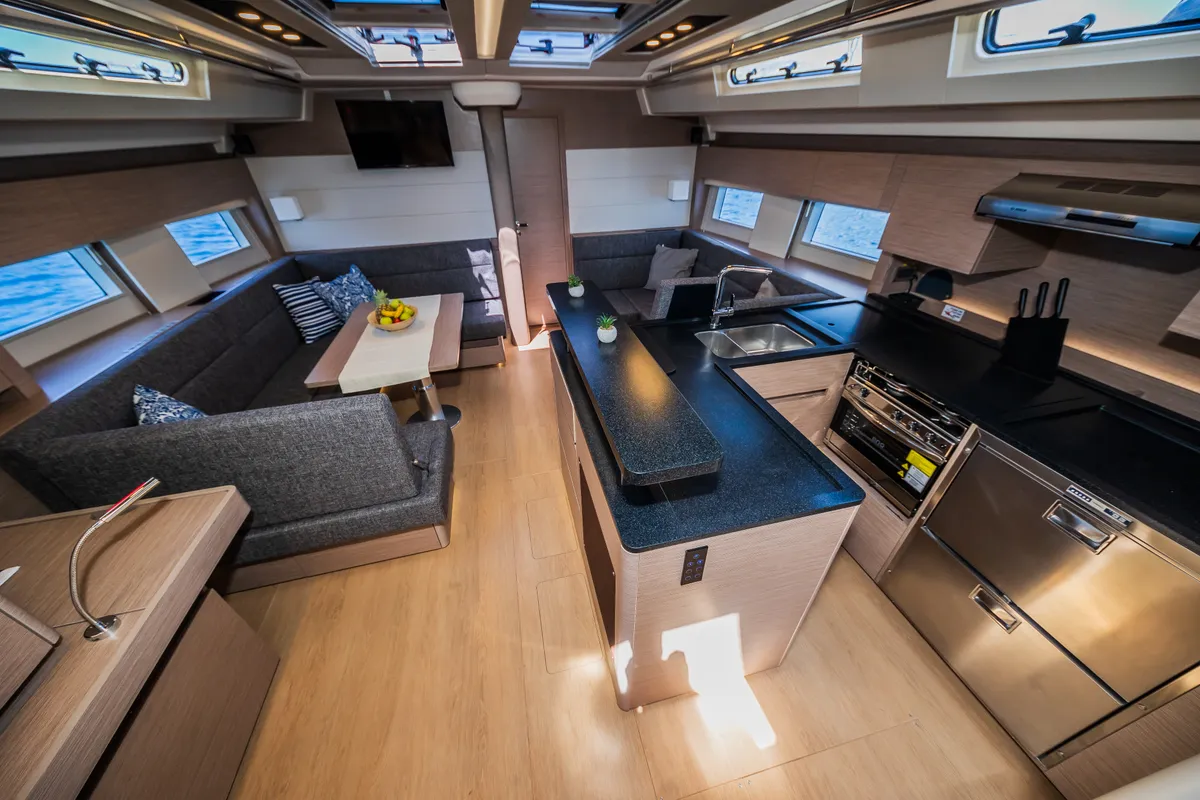 Salon of Oceanelle, a Hanse 588 sailboat at Seget Donji, Croatia