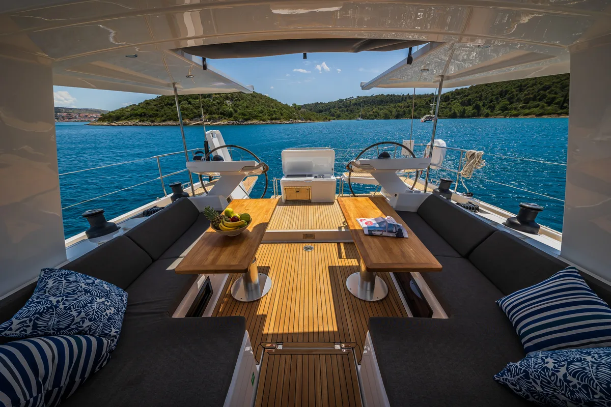 Cockpit of Oceanelle, a Hanse 588 sailboat at Seget Donji, Croatia