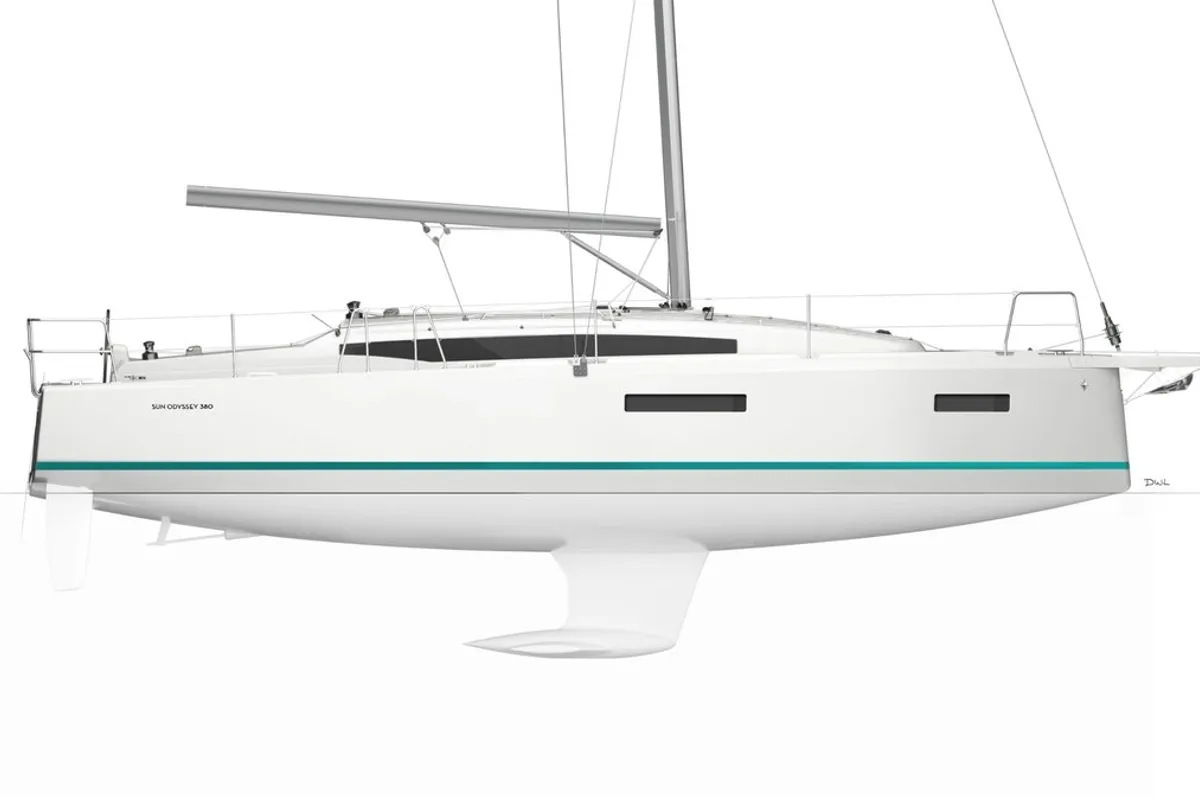 Exterior view of Sunsail 38.0 Classic, a Jeanneau Sun Odyssey 380 sailboat at Municipal Unit of Lefkada, Greece