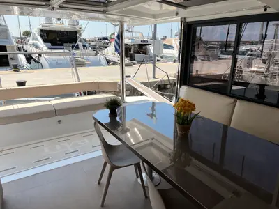 Deck of Freedom, a Bali 4.6 catamaran at Athens, Greece
