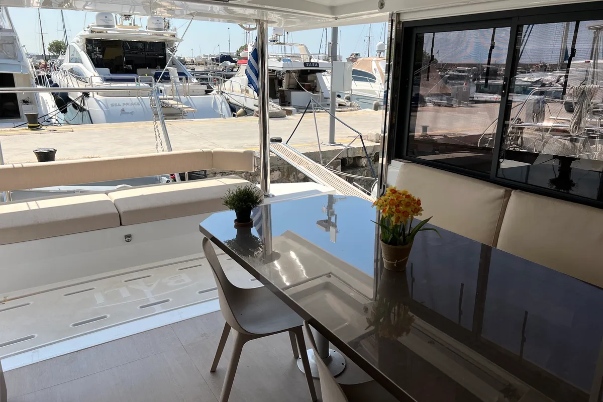 Deck of Freedom, a Bali 4.6 catamaran at Athens, Greece