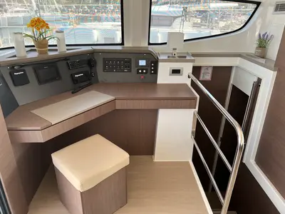 Cockpit of Freedom, a Bali 4.6 catamaran at Athens, Greece