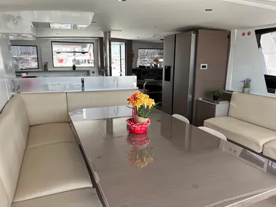 Salon of Freedom, a Bali 4.6 catamaran at Athens, Greece