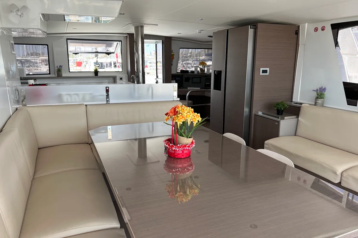 Salon of Freedom, a Bali 4.6 catamaran at Athens, Greece
