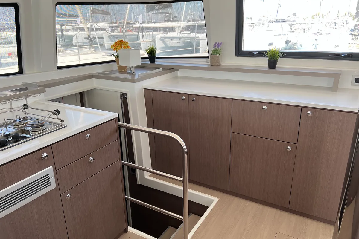 Galley of Freedom, a Bali 4.6 catamaran at Athens, Greece