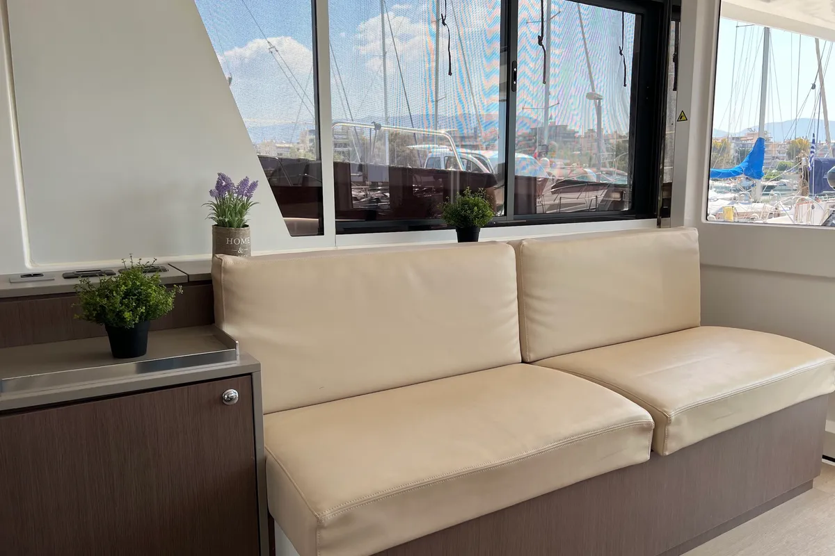 Salon of Freedom, a Bali 4.6 catamaran at Athens, Greece