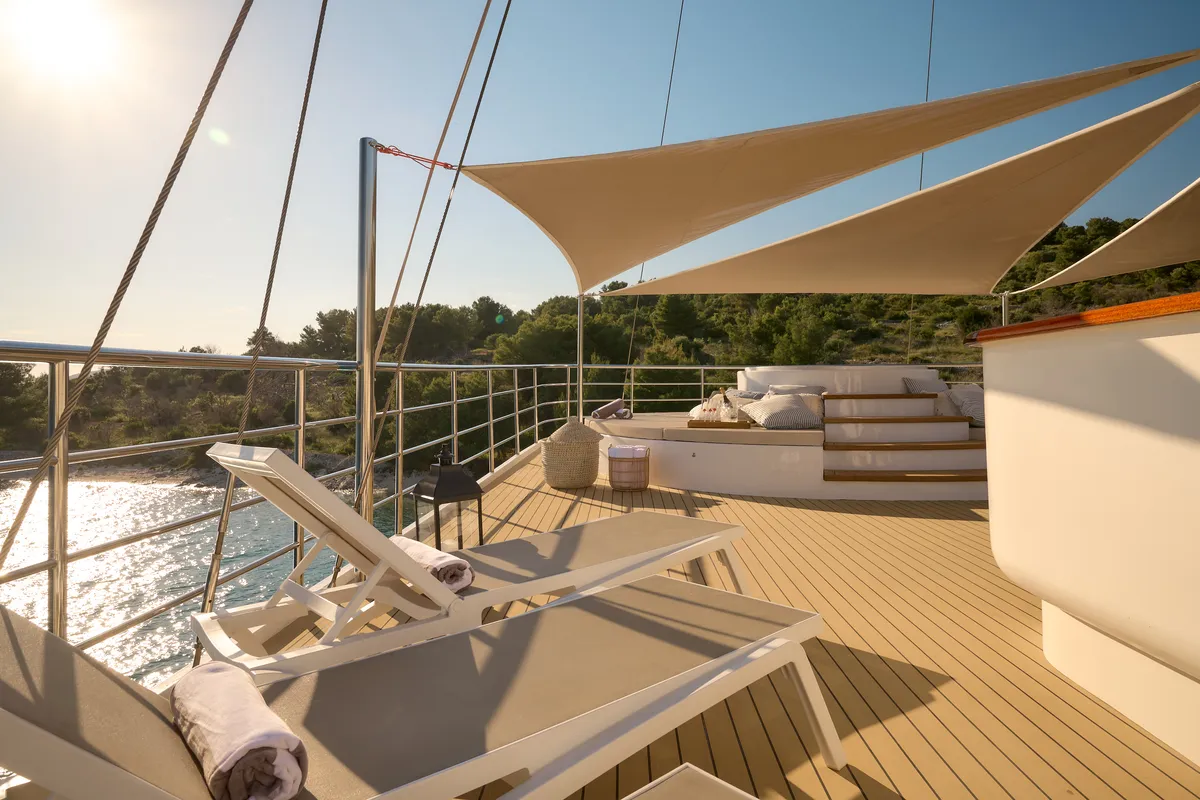 Deck of Bellezza, a Motoryacht motor yacht at Split, Croatia