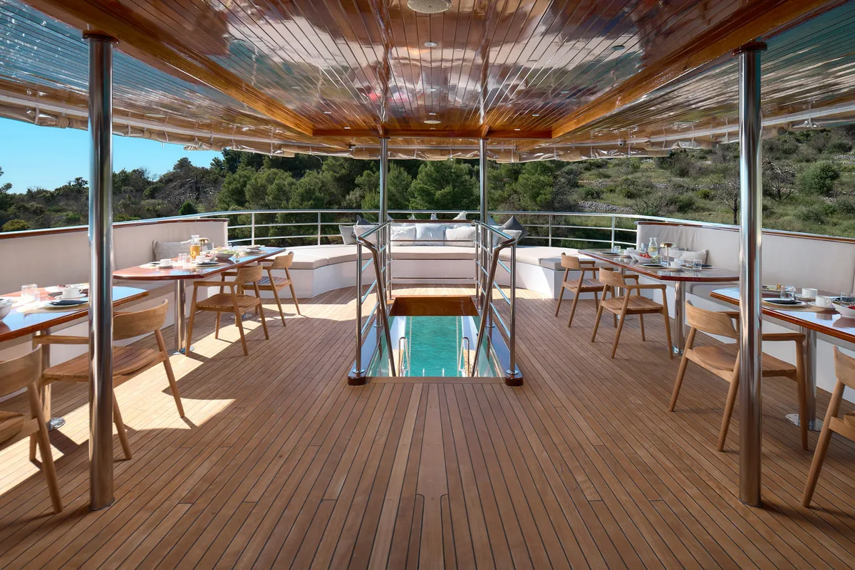 Deck of Bellezza, a Motoryacht motor yacht at Split, Croatia