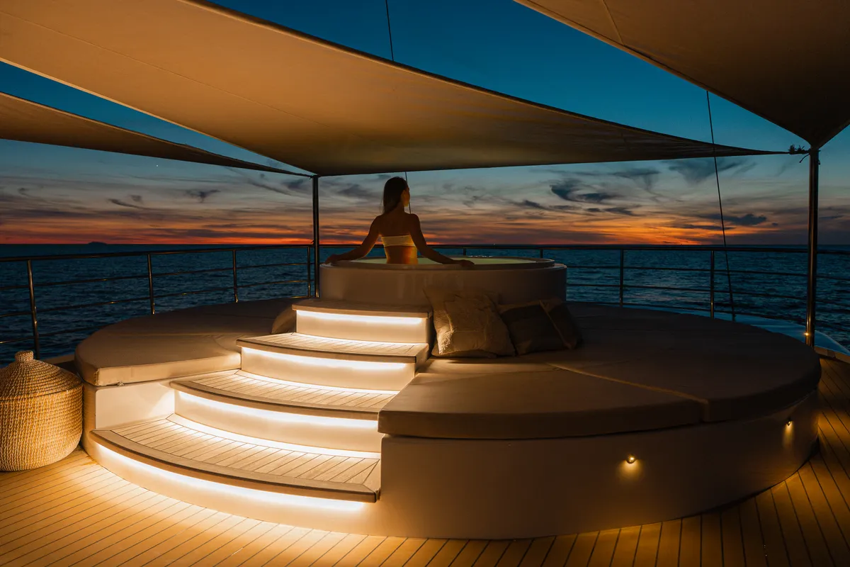 Deck of Bellezza, a Motoryacht motor yacht at Split, Croatia