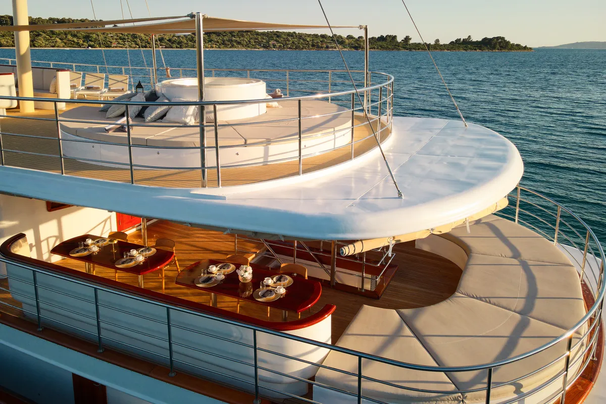 Deck of Bellezza, a Motoryacht motor yacht at Split, Croatia