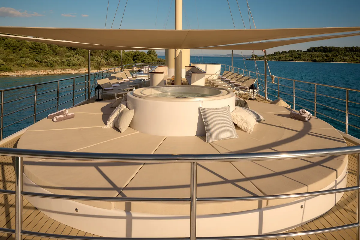 Deck of Bellezza, a Motoryacht motor yacht at Split, Croatia