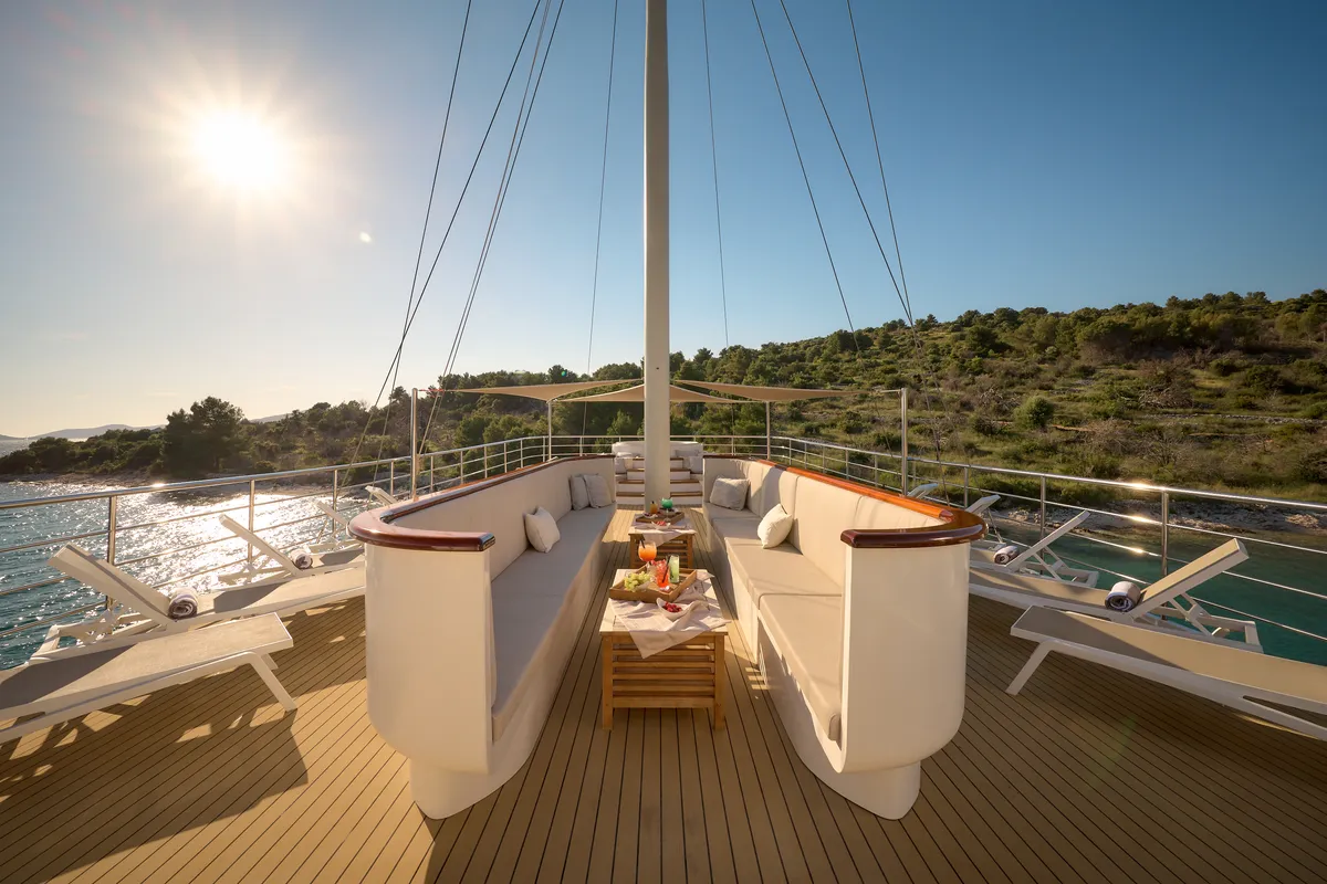 Deck of Bellezza, a Motoryacht motor yacht at Split, Croatia