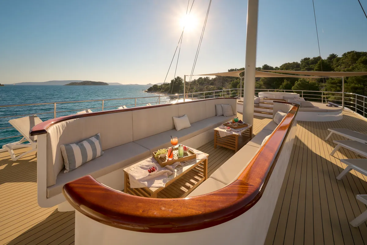 Deck of Bellezza, a Motoryacht motor yacht at Split, Croatia