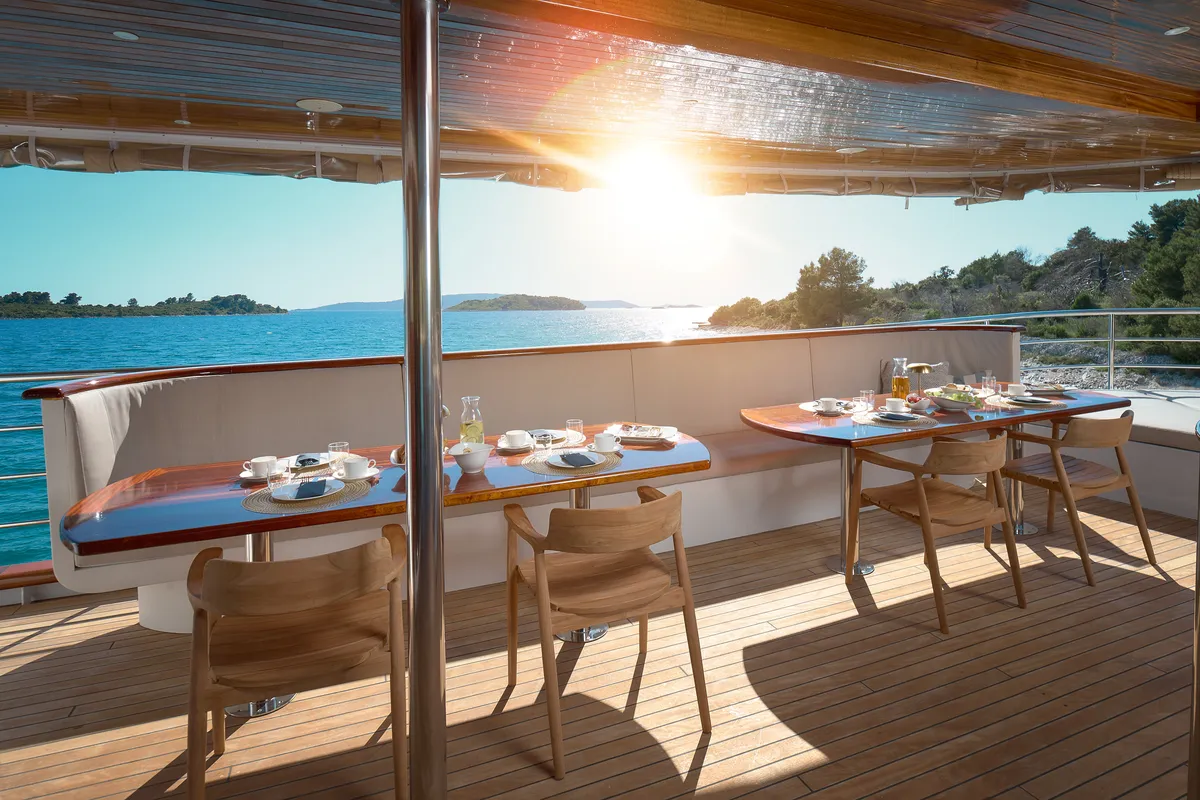 Deck of Bellezza, a Motoryacht motor yacht at Split, Croatia