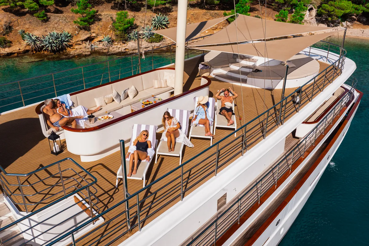 Deck of Bellezza, a Motoryacht motor yacht at Split, Croatia