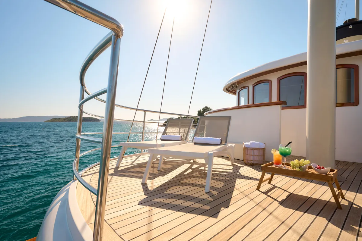 Deck of Bellezza, a Motoryacht motor yacht at Split, Croatia
