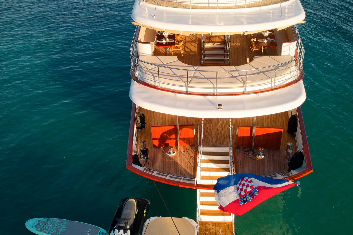 Deck of Bellezza, a Motoryacht motor yacht at Split, Croatia