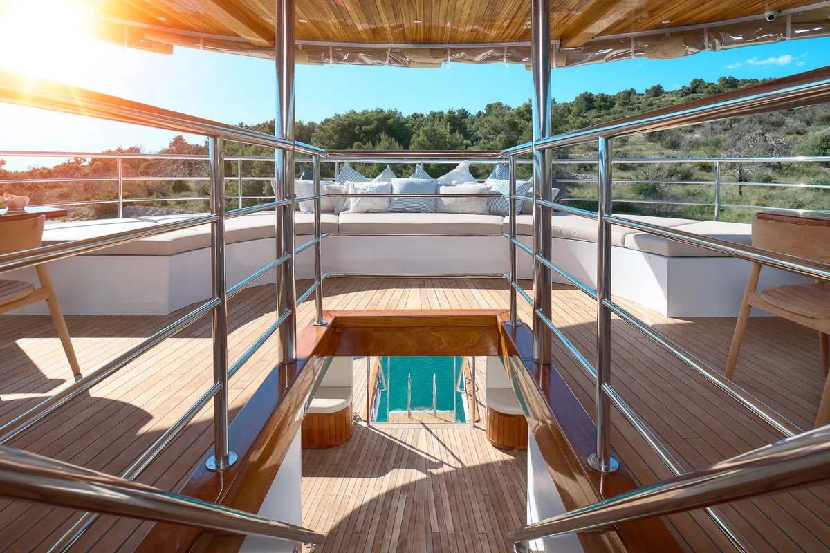 Deck of Bellezza, a Motoryacht motor yacht at Split, Croatia