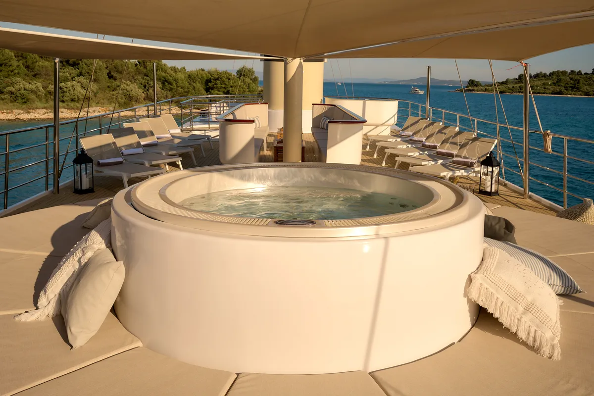 Deck of Bellezza, a Motoryacht motor yacht at Split, Croatia