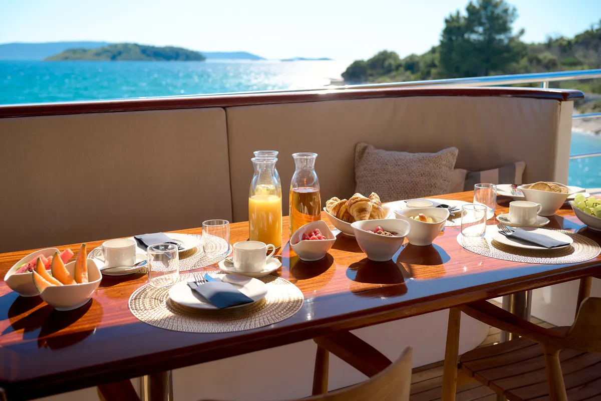 Deck of Bellezza, a Motoryacht motor yacht at Split, Croatia