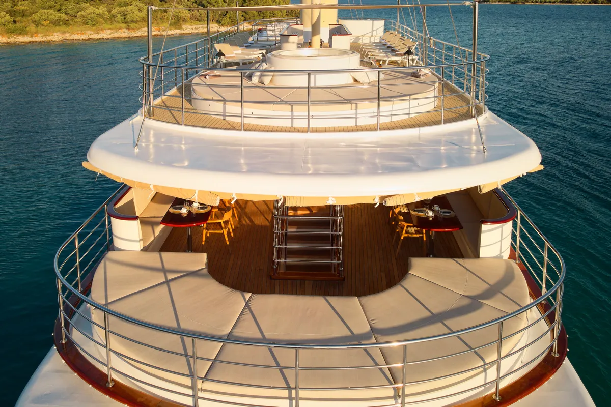 Deck of Bellezza, a Motoryacht motor yacht at Split, Croatia