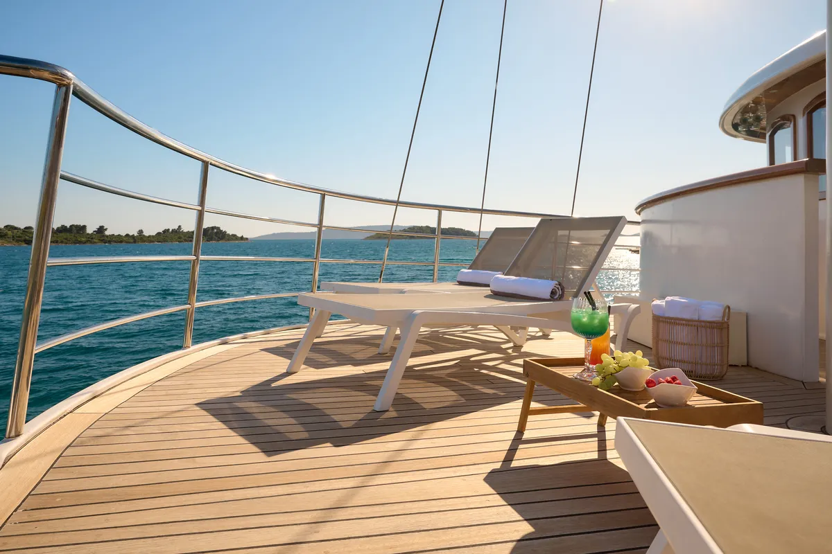 Deck of Bellezza, a Motoryacht motor yacht at Split, Croatia