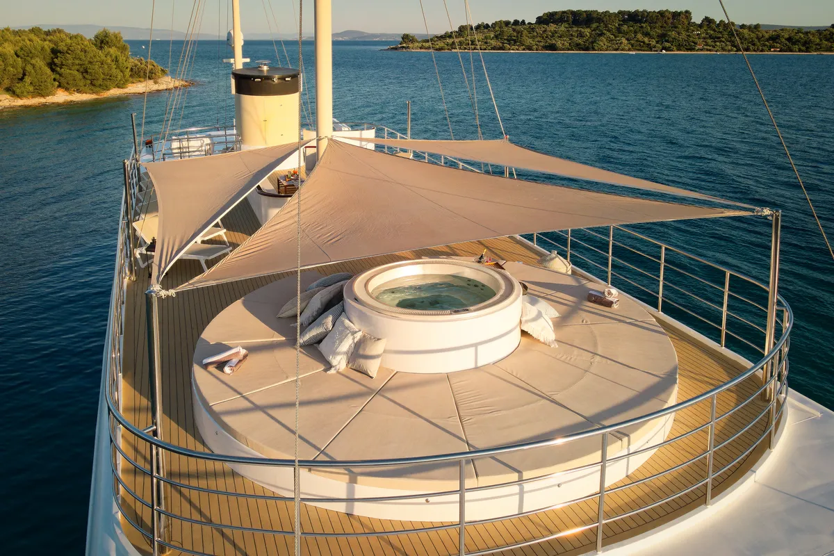 Deck of Bellezza, a Motoryacht motor yacht at Split, Croatia