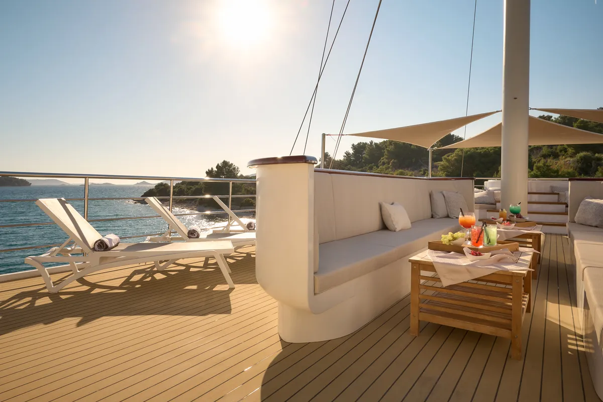 Deck of Bellezza, a Motoryacht motor yacht at Split, Croatia