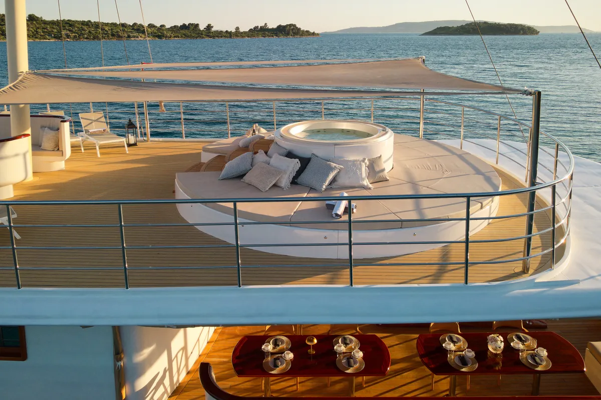 Deck of Bellezza, a Motoryacht motor yacht at Split, Croatia