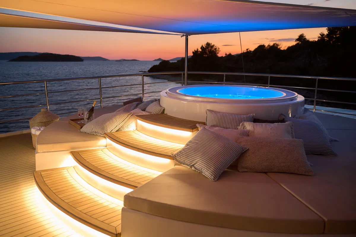 Deck of Bellezza, a Motoryacht motor yacht at Split, Croatia