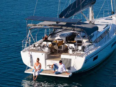 Deck of Sofia, a Bavaria C46 sailboat at Grad Šibenik, Croatia