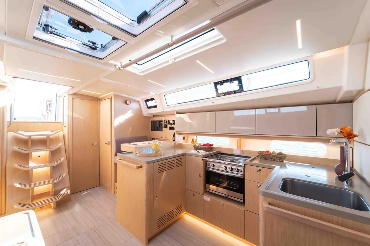 Galley of Sofia, a Bavaria C46 sailboat at Grad Šibenik, Croatia