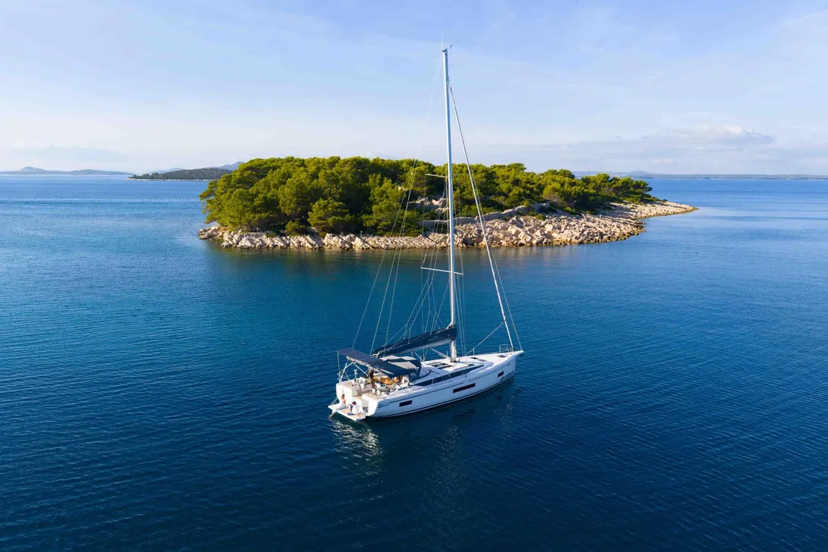 Exterior view of Sofia, a Bavaria C46 sailboat at Grad Šibenik, Croatia