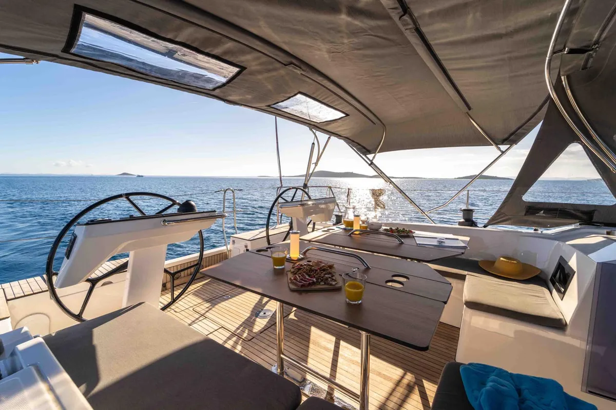 Deck of Sofia, a Bavaria C46 sailboat at Grad Šibenik, Croatia